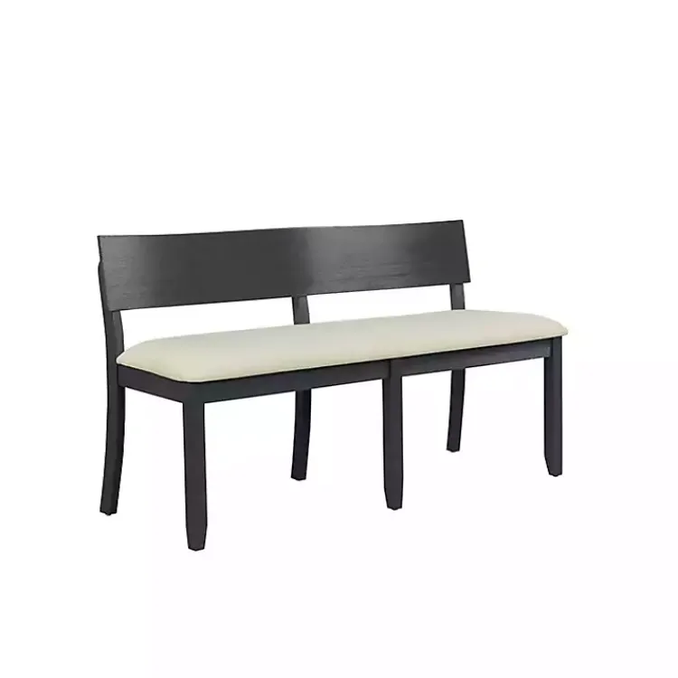 Benches & Ottomans-Kirklands Home Black Wood Cream Upholstered Bench White