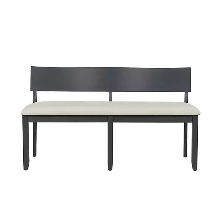 Benches & Ottomans-Kirklands Home Black Wood Cream Upholstered Bench White
