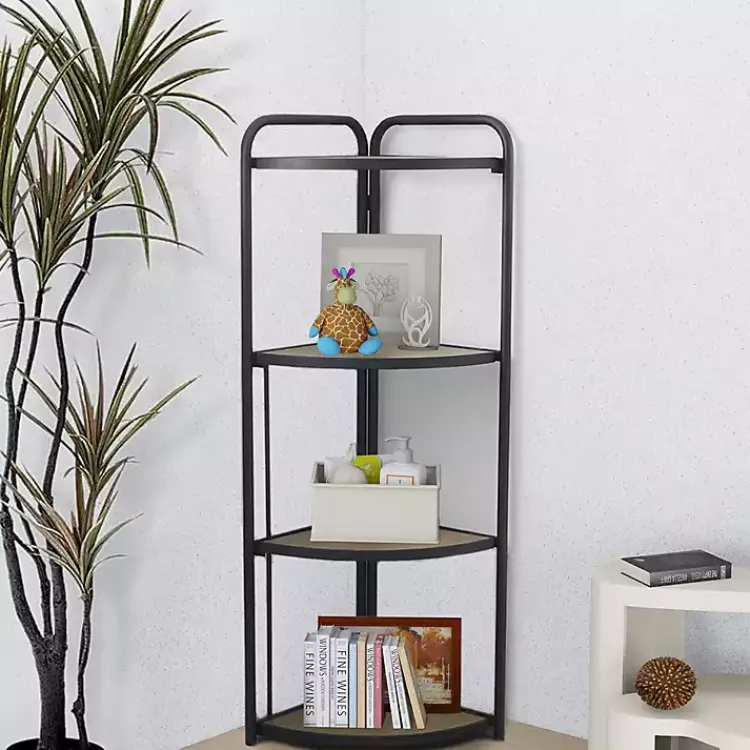 Bookshelves-Kirklands Home Black 4-Tier Foldable Corner Shelf