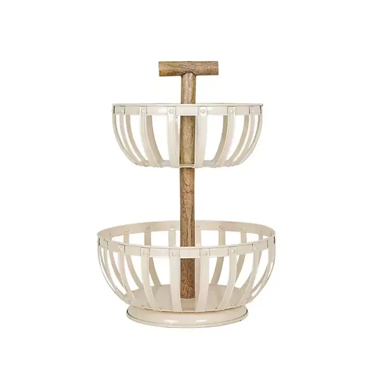 Kitchen Storage-Kirklands Home Metal 2-Tier Kitchen Basket White