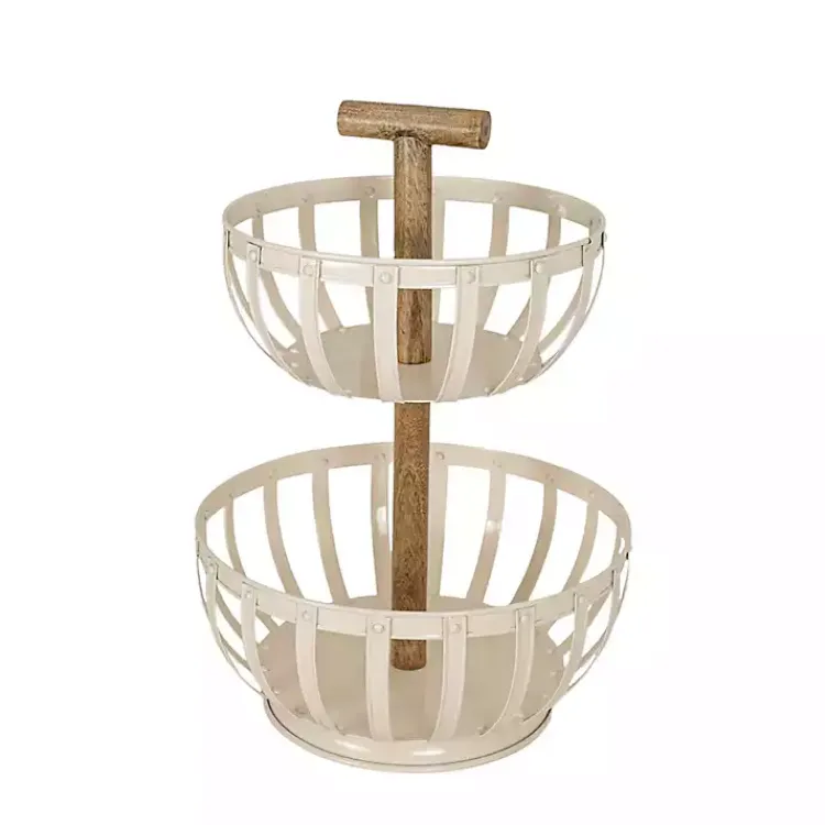 Kitchen Storage-Kirklands Home Metal 2-Tier Kitchen Basket White
