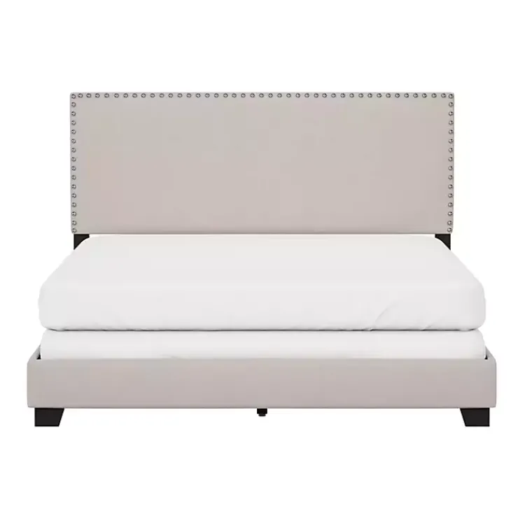 Beds & Headboards-Kirklands Home Fog Upholstered Nailhead Trim Queen Bed Gray