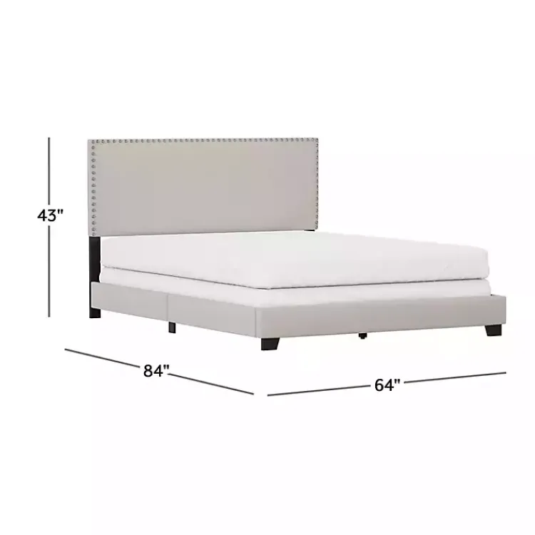 Beds & Headboards-Kirklands Home Fog Upholstered Nailhead Trim Queen Bed Gray