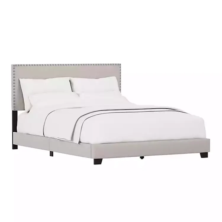 Beds & Headboards-Kirklands Home Fog Upholstered Nailhead Trim Queen Bed Gray