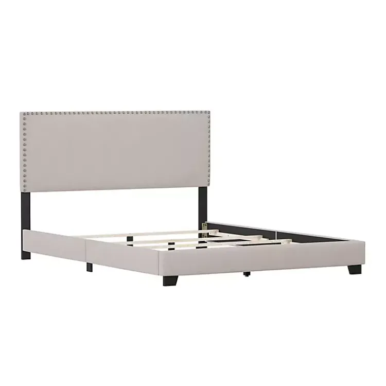 Beds & Headboards-Kirklands Home Fog Upholstered Nailhead Trim Queen Bed Gray