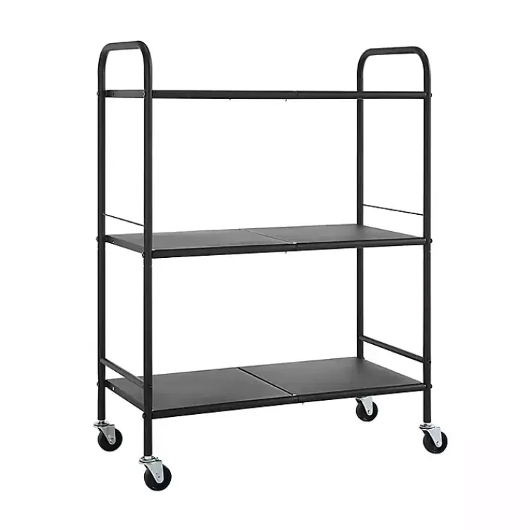 Kitchen Islands & Bar Carts-Kirklands Home Wide Metal 3-Tier Storage Cart Black