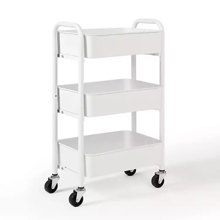 Kitchen Islands & Bar Carts-Kirklands Home Metal 3-Tier Organizer Storage Cart White