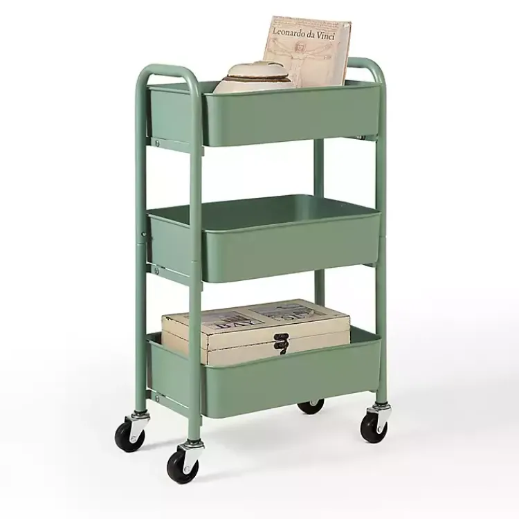Kitchen Islands & Bar Carts-Kirklands Home Turquoise Metal 3-Tier Organizer Storage Cart