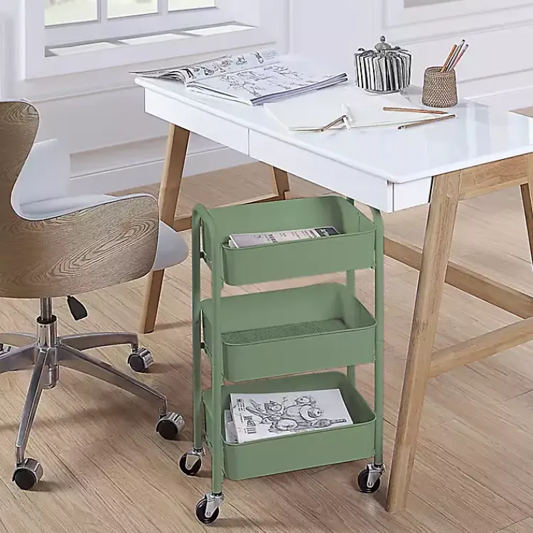 Kitchen Islands & Bar Carts-Kirklands Home Turquoise Metal 3-Tier Organizer Storage Cart