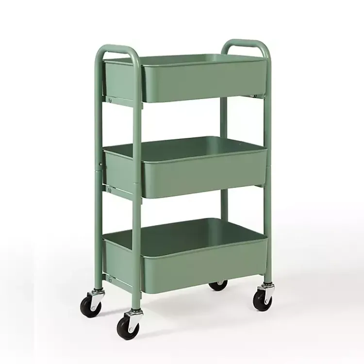 Kitchen Islands & Bar Carts-Kirklands Home Turquoise Metal 3-Tier Organizer Storage Cart