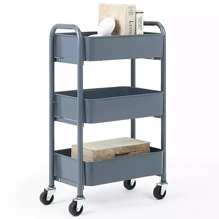 Kitchen Islands & Bar Carts-Kirklands Home Metal 3-Tier Organizer Storage Cart Blue