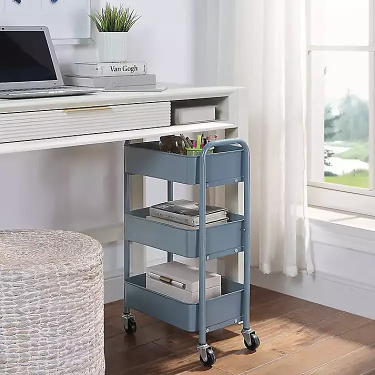 Kitchen Islands & Bar Carts-Kirklands Home Metal 3-Tier Organizer Storage Cart Blue