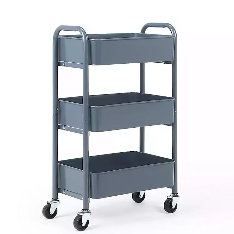 Kitchen Islands & Bar Carts-Kirklands Home Metal 3-Tier Organizer Storage Cart Blue