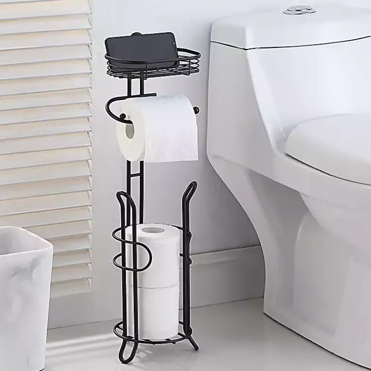 Bathroom Accessories-Kirklands Home Toilet Paper Storage Stand with Basket Black