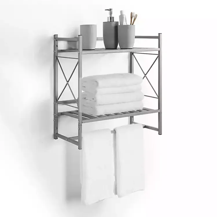 Bathroom Accessories-Kirklands Home 2-Tier Utility Shelf Silver