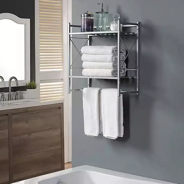 Bathroom Accessories-Kirklands Home 2-Tier Utility Shelf Silver