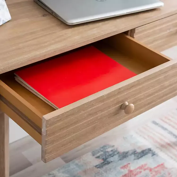 Office Furniture-Kirklands Home Natural Ripples 2-Drawer Wood Desk Brown