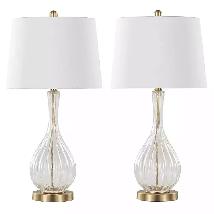 Table Lamps-Kirklands Home Crackle Glass Penny Table Lamps, Set of 2 Clear