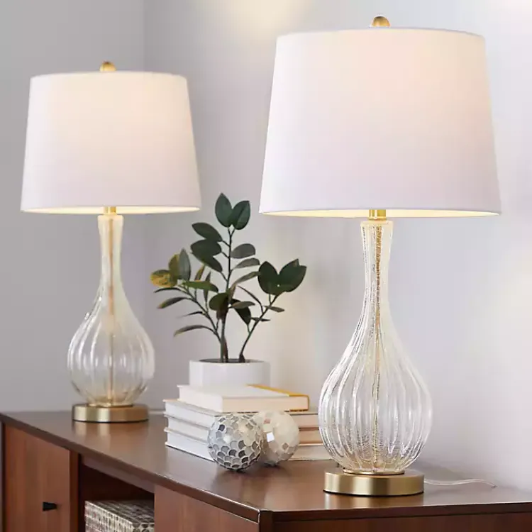 Table Lamps-Kirklands Home Crackle Glass Penny Table Lamps, Set of 2 Clear