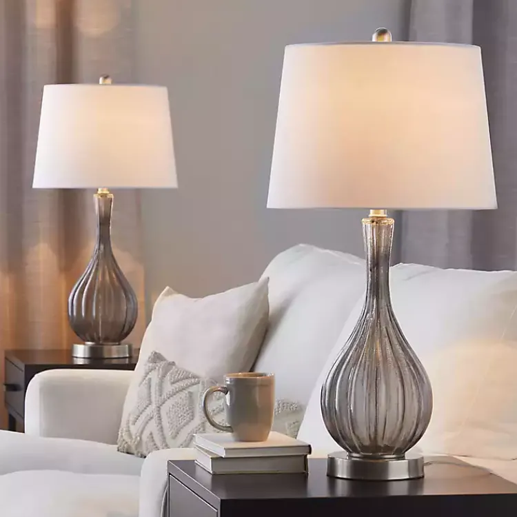 Table Lamps-Kirklands Home Crackle Glass Teardrop Table Lamps, Set of 2 Gray