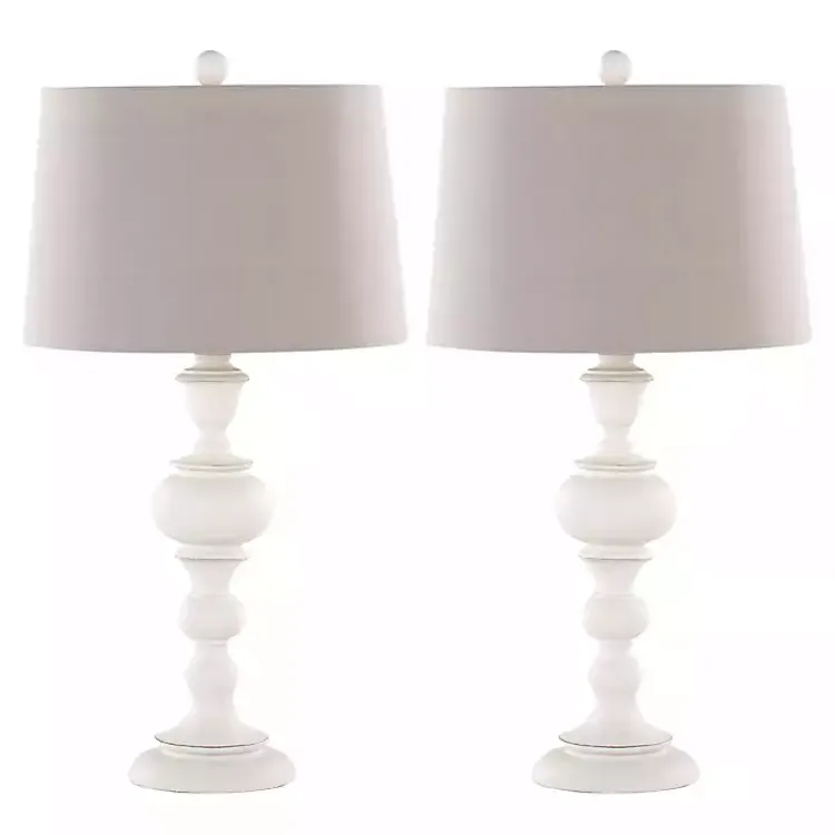 Table Lamps-Kirklands Home Distressed Off-White Morocco Table Lamps, Set of 2 Gray