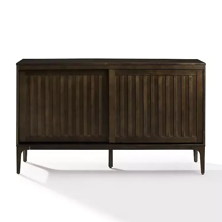 Cabinets & Sideboards-Kirklands Home Dark Slatted Sliding Door Sideboard Brown