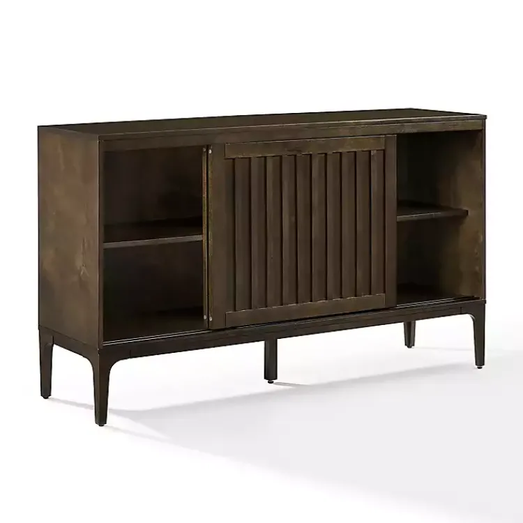 Cabinets & Sideboards-Kirklands Home Dark Slatted Sliding Door Sideboard Brown