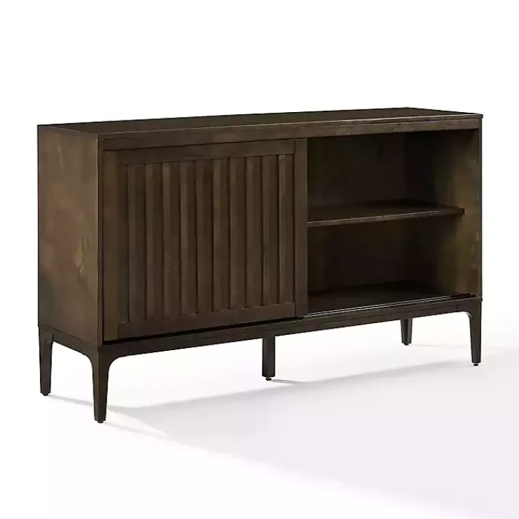 Cabinets & Sideboards-Kirklands Home Dark Slatted Sliding Door Sideboard Brown