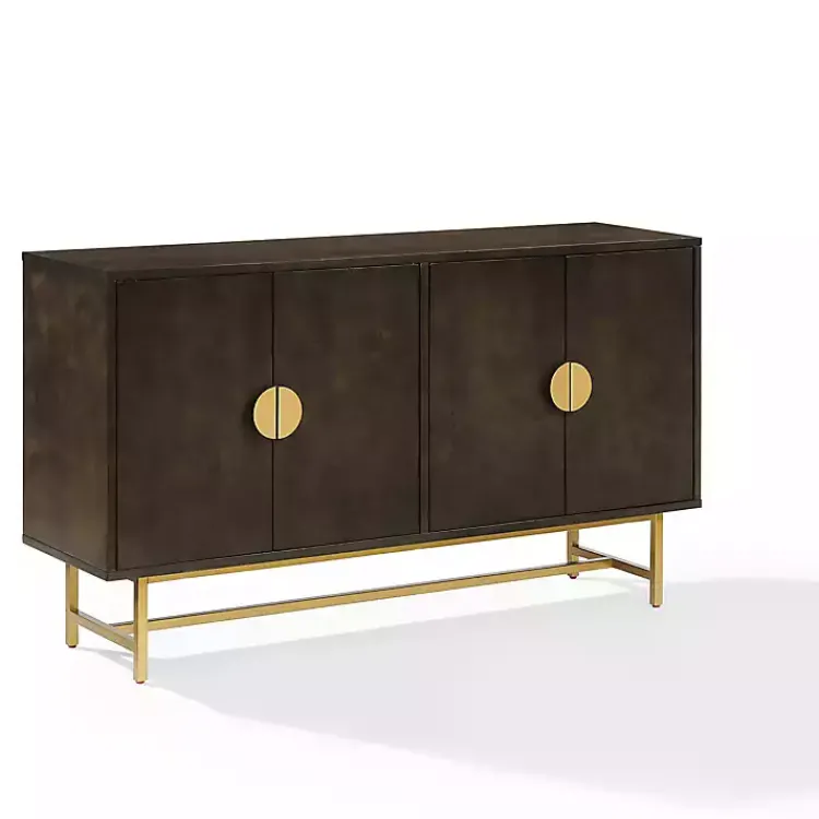 Cabinets & Sideboards-Kirklands Home Wood & Gold Metal Sideboard Brown