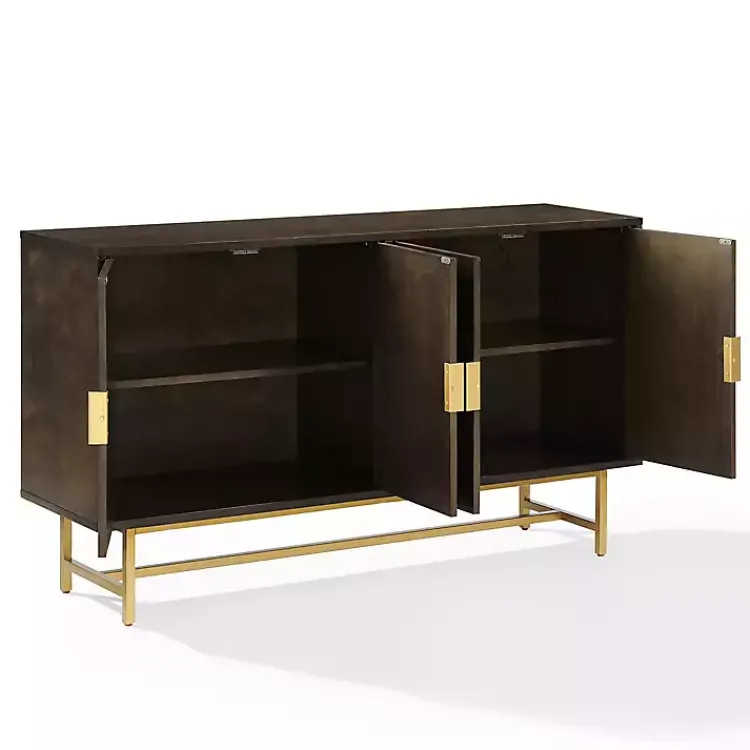Cabinets & Sideboards-Kirklands Home Wood & Gold Metal Sideboard Brown
