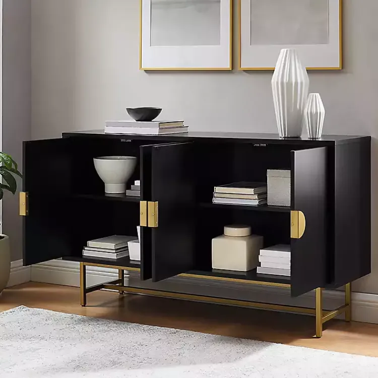 Cabinets & Sideboards-Kirklands Home Wood & Gold Metal Sideboard Black