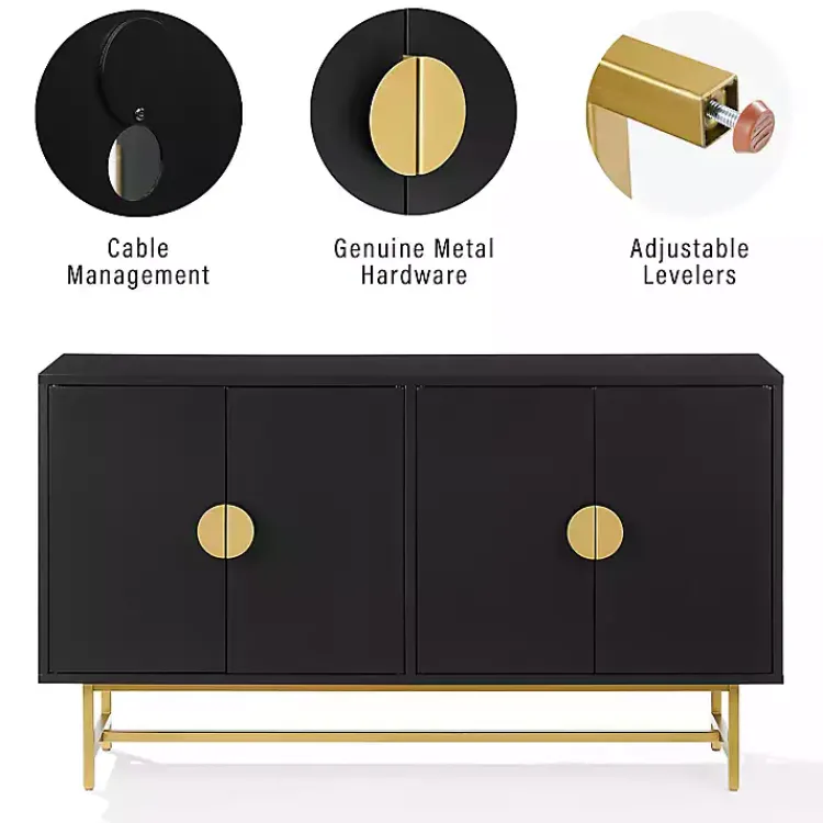 Cabinets & Sideboards-Kirklands Home Wood & Gold Metal Sideboard Black