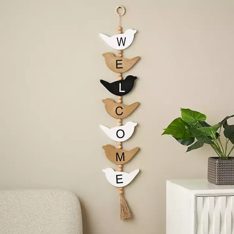 Wall Quotes & Signs-Kirklands Home Welcome Bird Shaped Wood Wall Sign