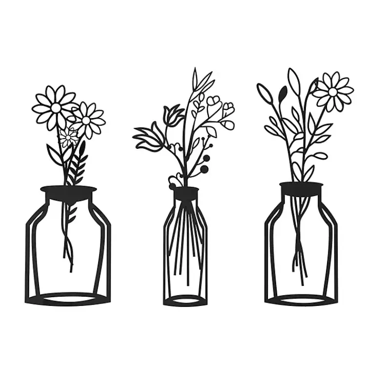 Wall Plaques-Kirklands Home Metal Floral Vase Wall Plaques, Set of 3 Black