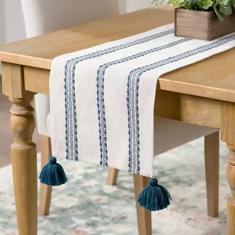 Table Linens-Kirklands Home Blue Dashes Table Runner