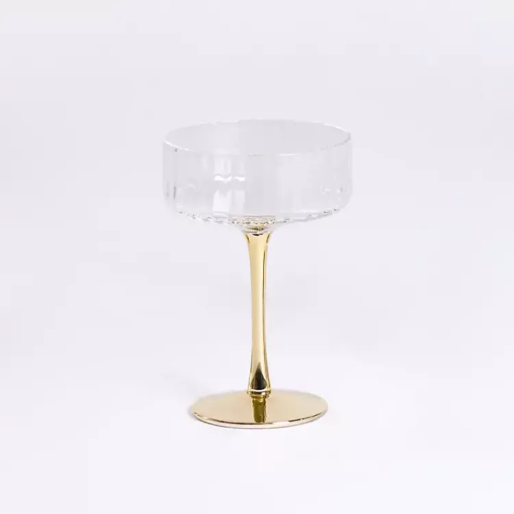 Glassware & Drinkware-Kirklands Home Ripple Gold Base Coupe Wine Glass