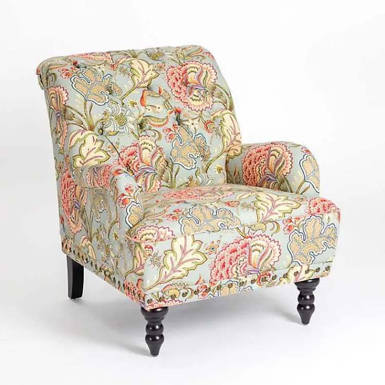 Accent Chairs-Kirklands Home Floral Tufted Rebecca Accent Chair Pink