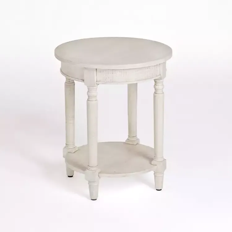 Accent & End Tables-Kirklands Home Savannah Cream Distressed Round Accent Table White