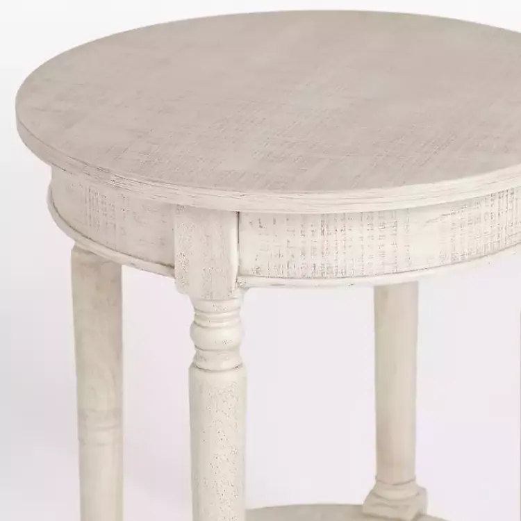 Accent & End Tables-Kirklands Home Savannah Cream Distressed Round Accent Table White