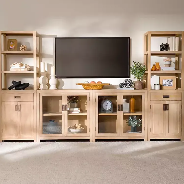 Cabinets & Sideboards-Kirklands Home Natural Wood Bookcase Modular Cabinet Tan