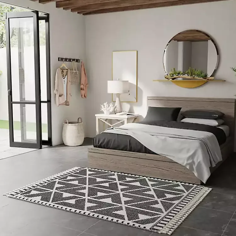 Area Rugs-Kirklands Home & White Geometric Shag Area Rug, 8x10 Black