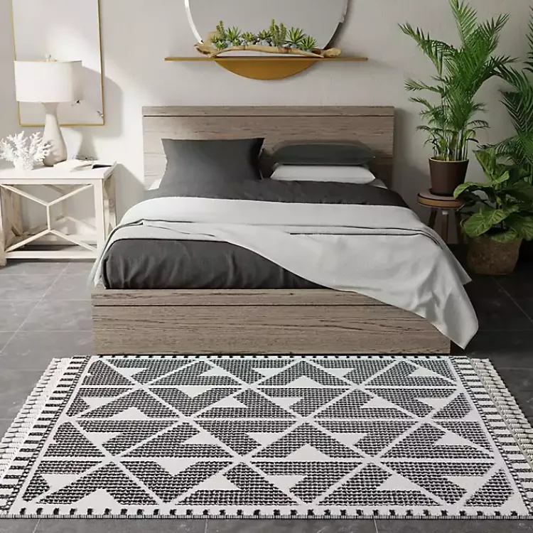 Area Rugs-Kirklands Home & White Geometric Shag Area Rug, 8x10 Black