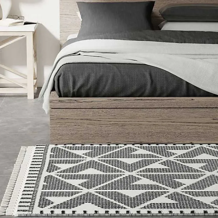 Area Rugs-Kirklands Home & White Geometric Shag Area Rug, 8x10 Black
