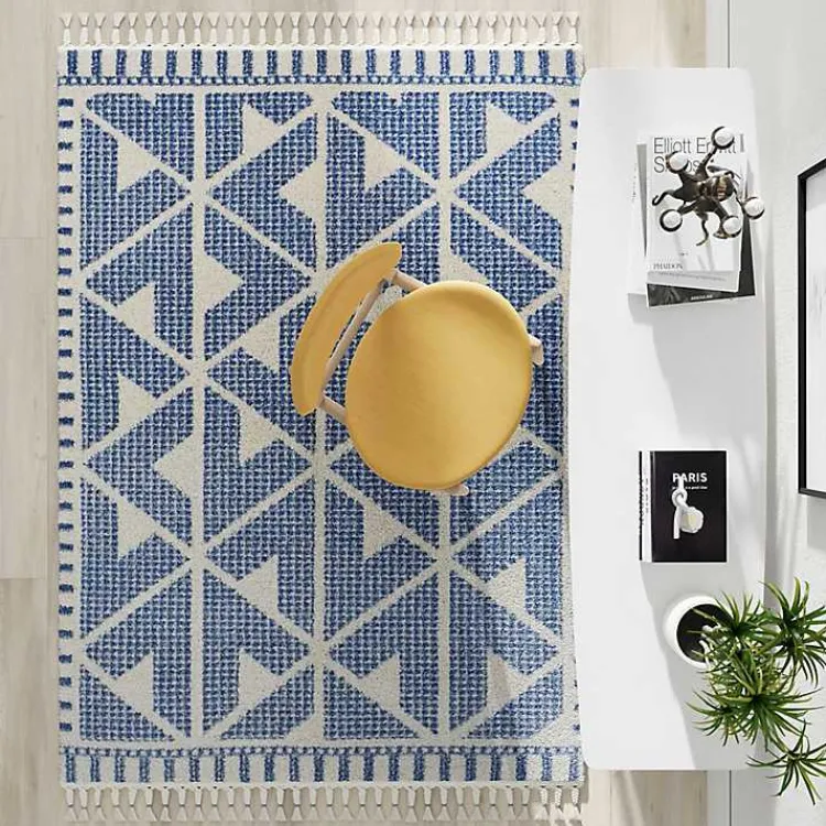 Area Rugs-Kirklands Home & White Geometric Shag Area Rug, 8x10 Blue
