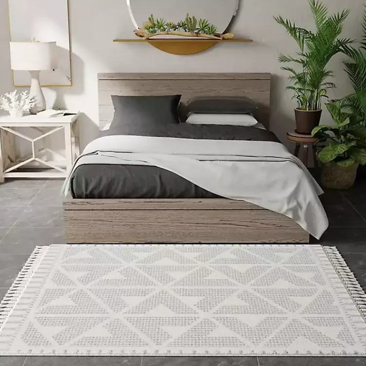 Area Rugs-Kirklands Home & White Geometric Shag Area Rug, 8x10 Gray