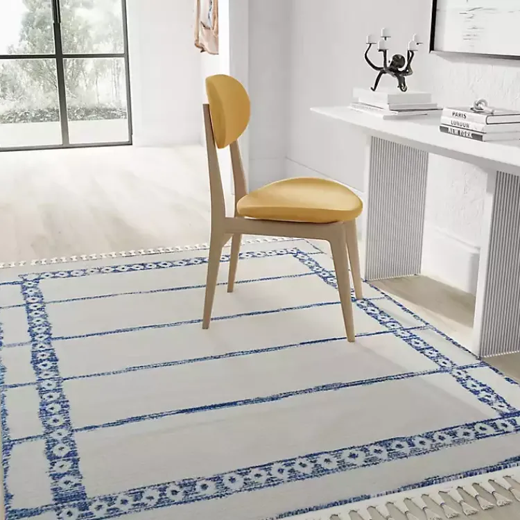Area Rugs-Kirklands Home & White Striped Block Border Area Rug, 8x10 Blue
