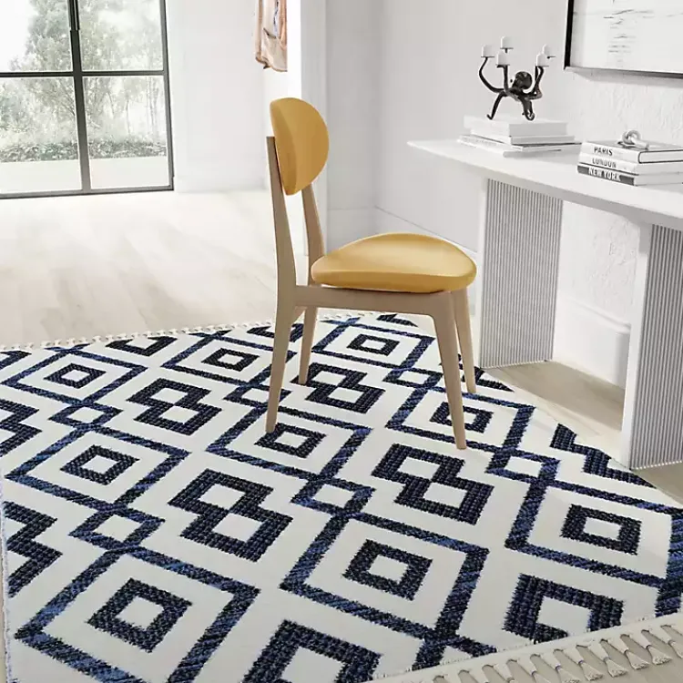 Area Rugs-Kirklands Home Navy & White Diamond Trellis Area Rug, 8x10 Blue