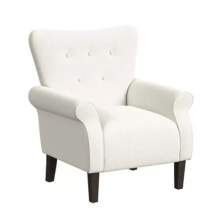 Accent Chairs-Kirklands Home Cream Button-Tufted Rolled Arm Accent Chair White