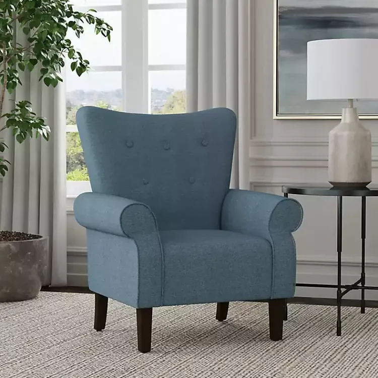 Accent Chairs-Kirklands Home Button-Tufted Rolled Arm Accent Chair Blue