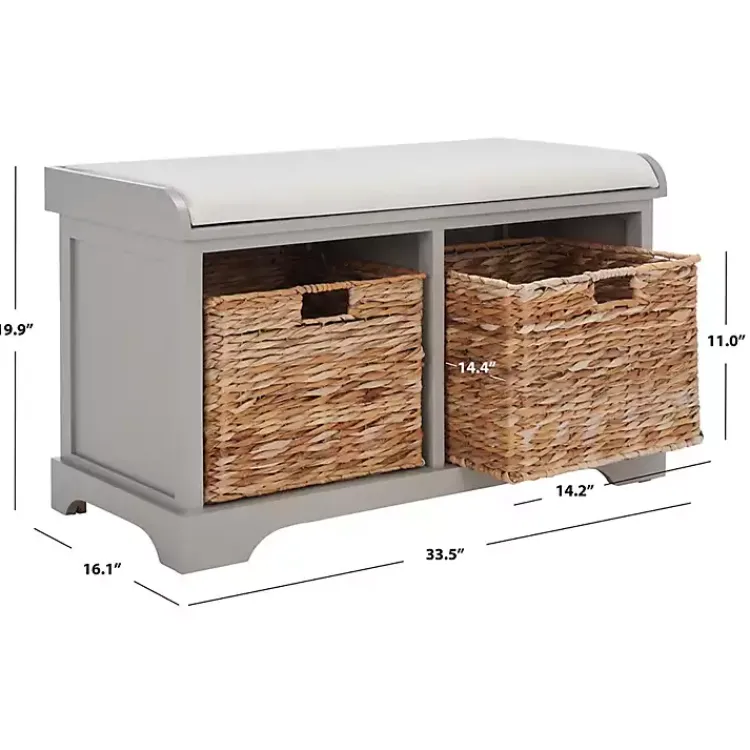 Benches & Ottomans-Kirklands Home Bench with Woven Storage Baskets Gray